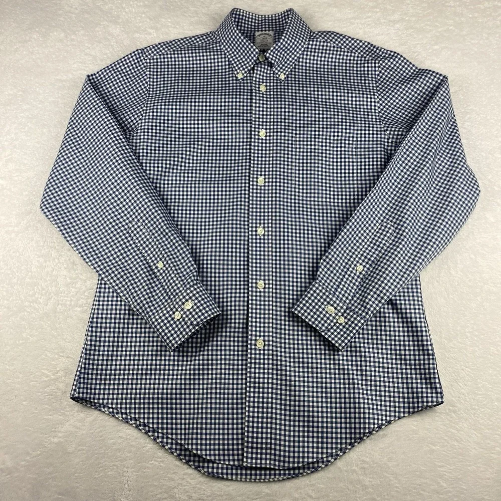 Brooks Brothers Shirt Mens Medium Blue/White Checks Regent Non Iron - Picture 5 of 9